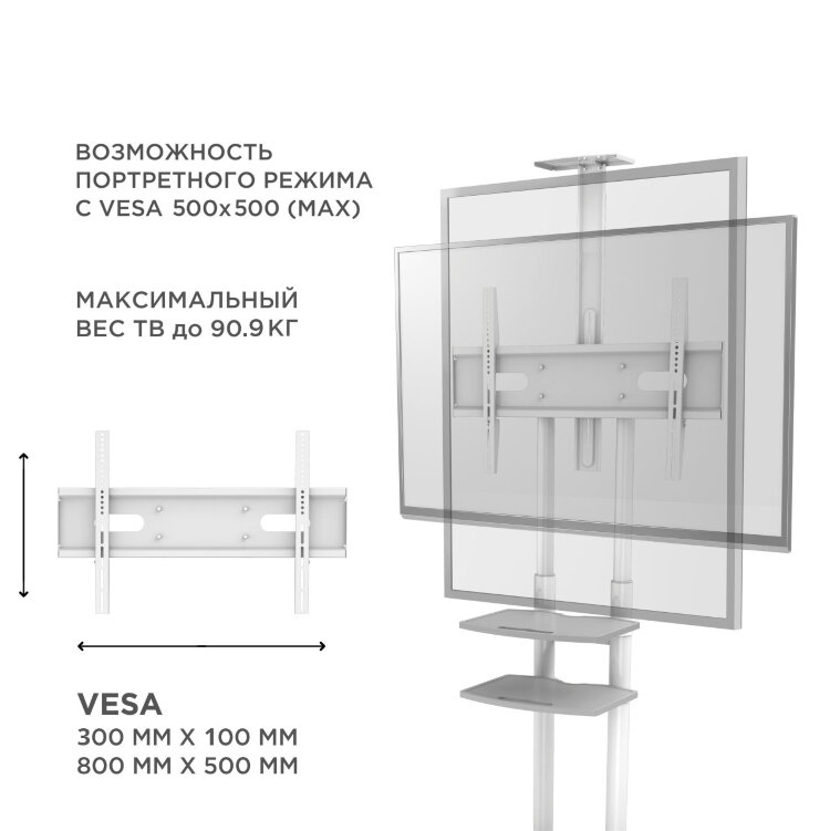 ONKRON стойка для телевизора с кронштейном 50"-86", мобильная, белая TS1881